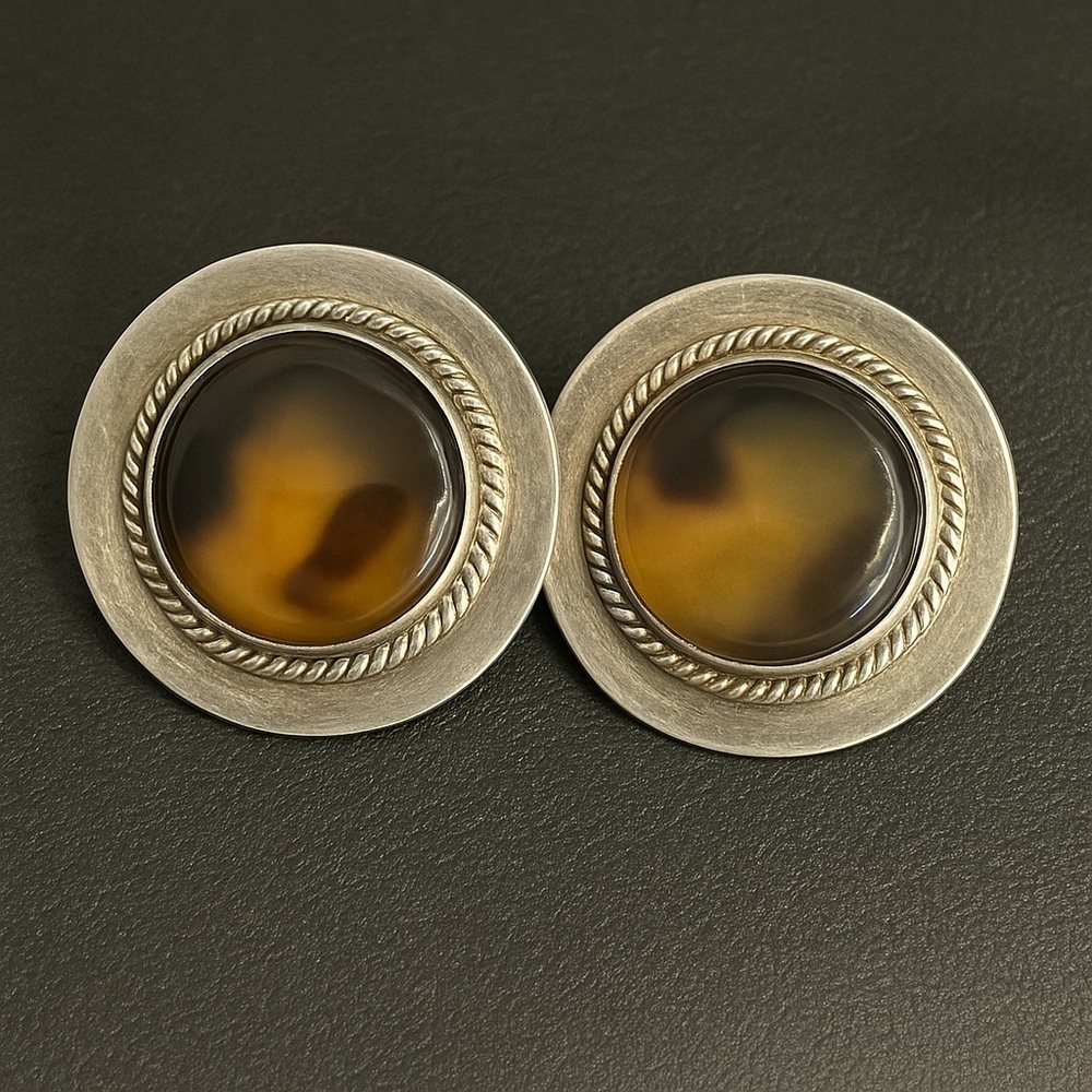 Sterling Silver Mexican 925 Stamped” Tortoise Clip On Earrings